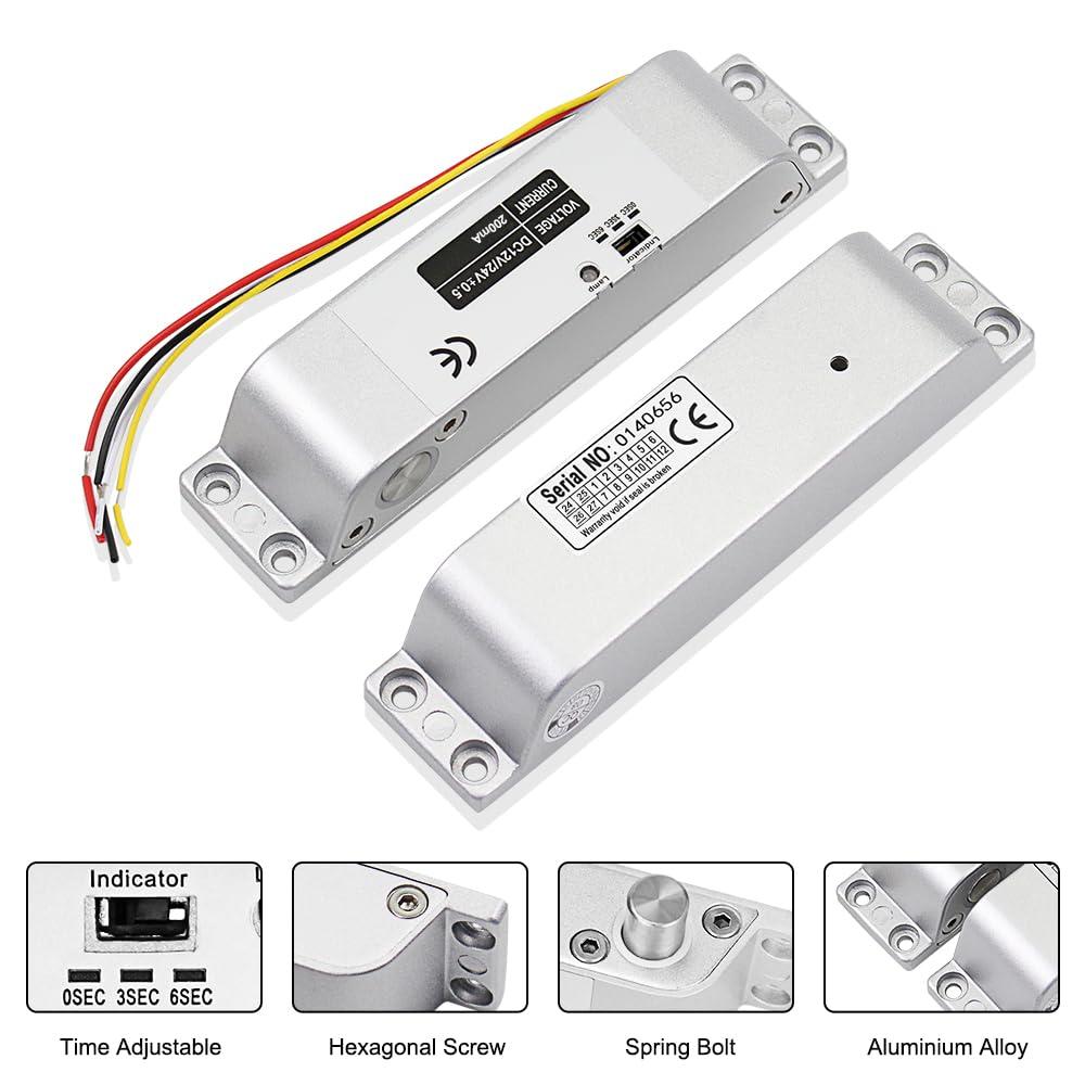 LIBO Smart Home LIBO Complete RFID Access Control System Fingerprint Access Controller Keypad, DC12V / 3A Power Supply Transformer, Electronic Bolt Lock with Exit Button, 125KHz ID Keyfobs for All Type of Doors