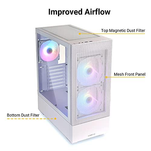 Lian Li LIAN LI Mesh Airflow ATX PC Case Gaming Computer Case Mid-Tower Chassis with 3 ARGB PWM Fans Pre-Installed, Mesh Front Panel, Tempered Glass Side Panel, Water-Cooling Ready(LANCOOL 205 MESH, White)