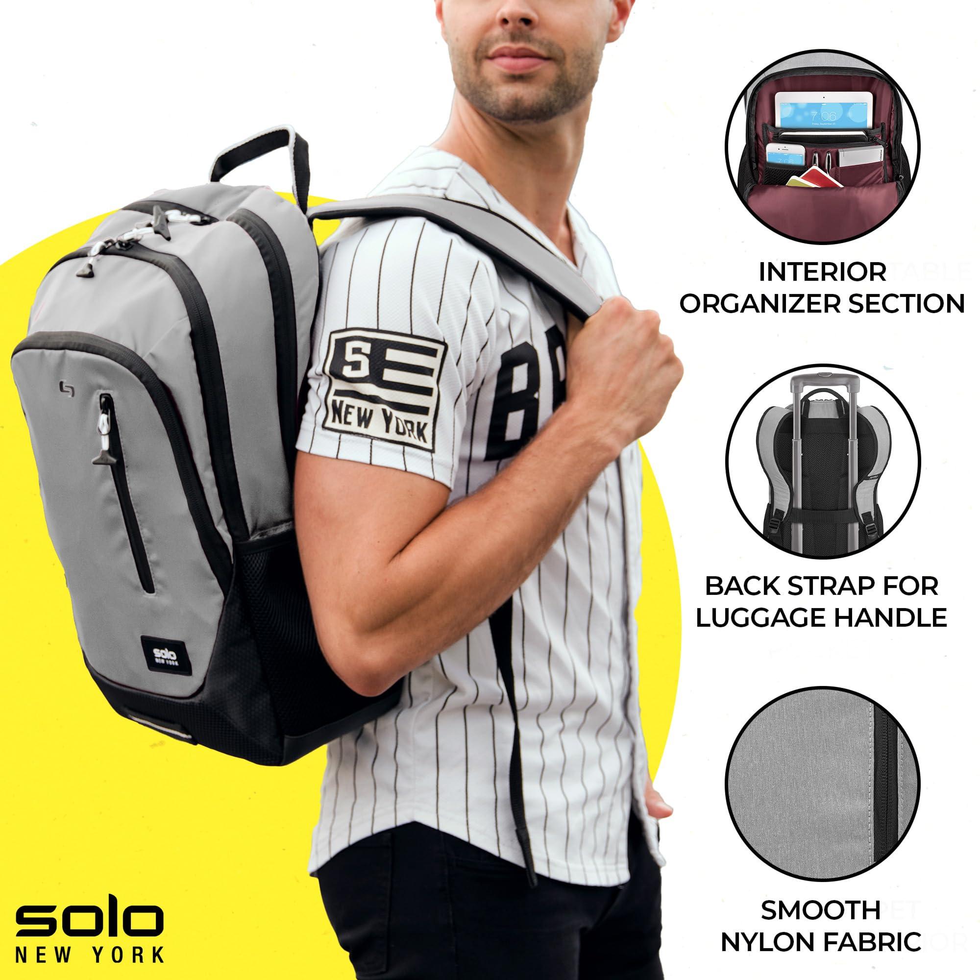 Solo New York Solo New York Laptop Backpack for Women & Men -Carry On Bookbag for Travel & Work, Lightweight Bag, Side Mesh Pockets, Padded Straps, Fits 15.6" Computer - Region, Grey