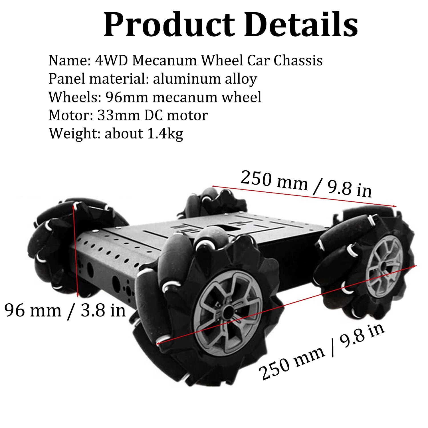 SmaringWing SmaringWing Premium 4WD Mecanum Wheel Robotic Chassis Kit for Arduino/Raspberry pi/Micobit, C400 96mm Omnidirectional Wheel DIY Smart RC Metal Car Chassis Platform with DC Speed Encoder Motor