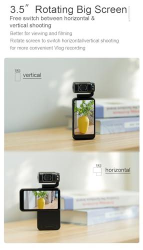 Yoidesu 5K Handheld Pocket Camcorder, 36MP Vlogging Camera with Rotatable 3.5 Inch IPS, 10X Digital Zoom, Night Vision YouTube Portable Video Camera, 120 Wide Angle,