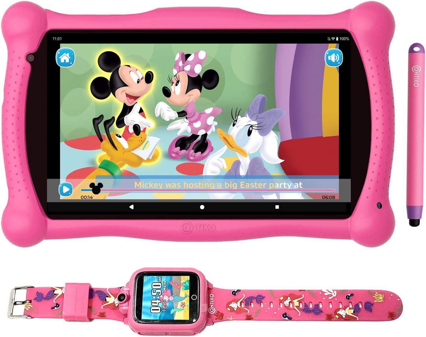 Contixo Contixo Kids Tablet & Smart Watch Bundle, V10 7 Inch 32GB WiFi Learning Tablet for Kids with Parental Control, Toddler Smart Watch with Touch Screen, Camera, Video and Audio Recording (Pink)