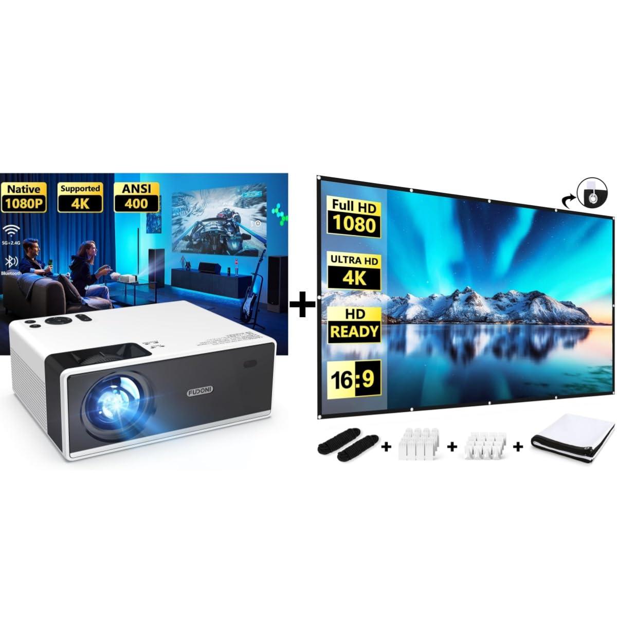 FUDONI FUDONI P3 Projector Bundle FUDONI Projector Screen 100 inch