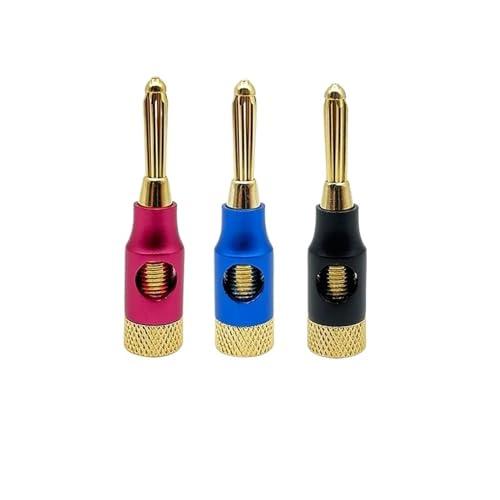 WUZDPRCJ 6PCS 4mm Speaker Banana Plugs Banana Connector 24K Copper Gold Plated 4mm Banana Jack Match with 4mm Binding Post (Color : Black 6Pcs)