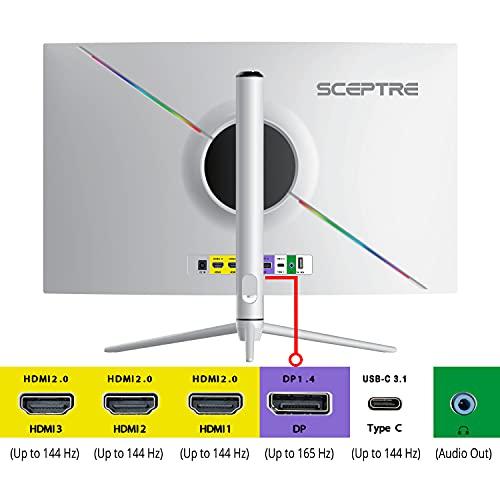 Sceptre Sceptre Curved 32-inch QHD Gaming Monitor 2560 x 1440 up to 165Hz 144Hz 1ms HDR1000 99% sRGB, Light Sensor Height Adjustable DP HDMI USB Type C 3.1 Build-in Speakers Nebula White (C325B-QWN168W)
