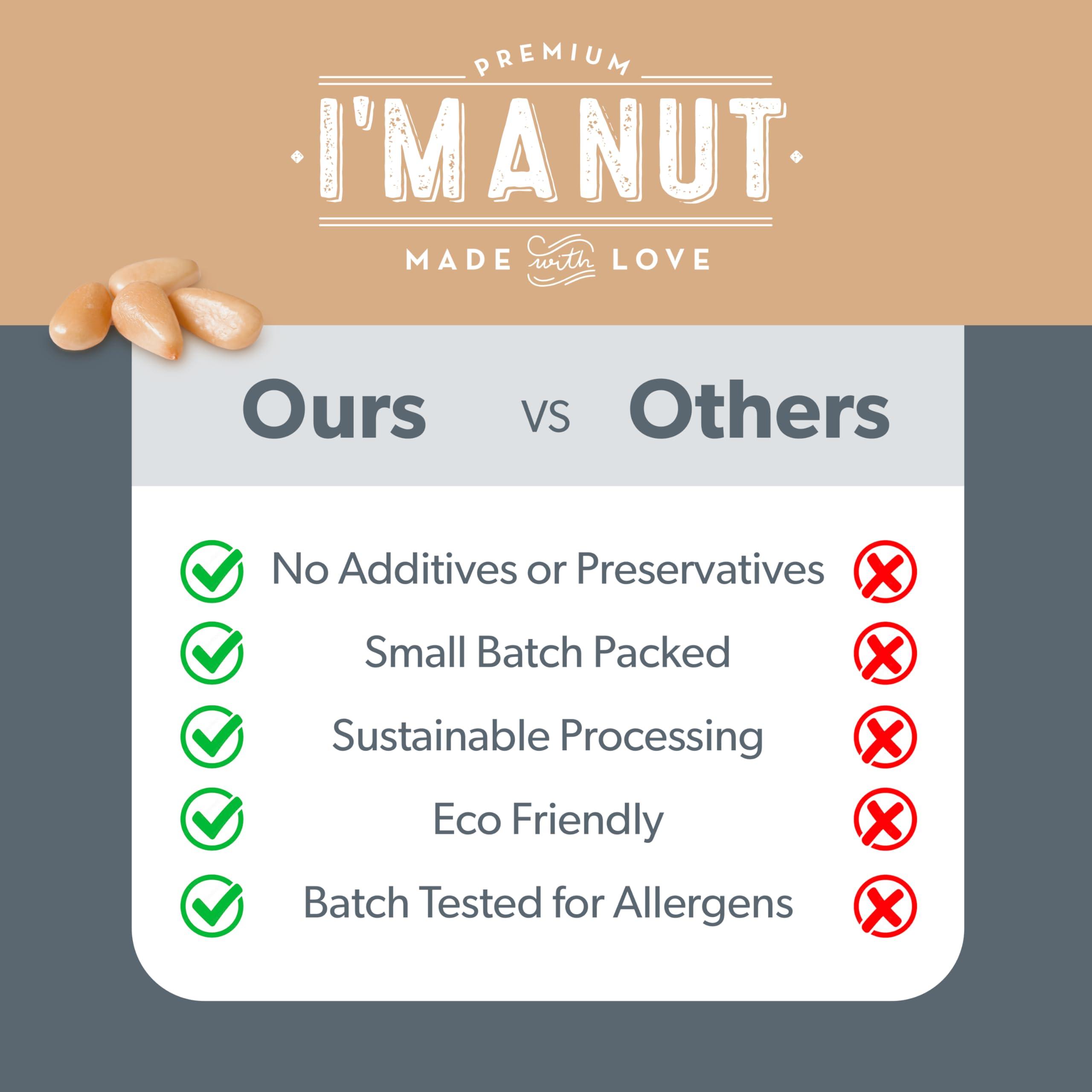 I\'m A Nut Premium Raw Pine Nuts 48oz (3 lbs.) Non-GMO, No Additives Batch Tested Gluten & Peanut Free, Resealable Pouch for Freshness, Unsalted Pine Nuts - Perfect for Pesto, Salads, Gourmet Cooking and Baking