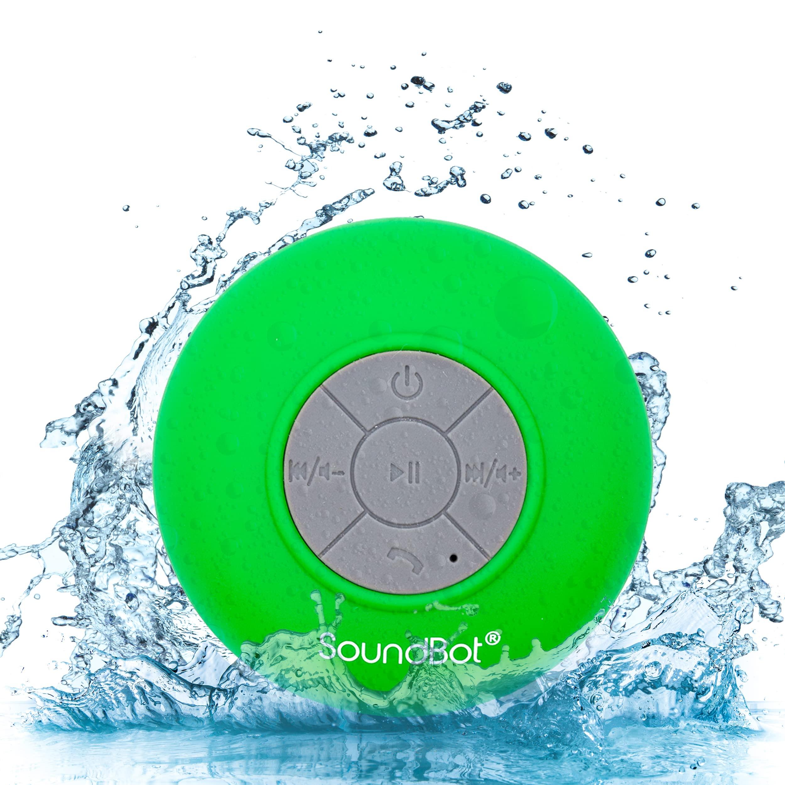 Soundbot Soundbot SB510 HD Water Resistant Bluetooth Shower Speaker, Handsfree Portable Speakerphone with Built-in Mic, 6hrs of Playtime, Control Buttons and Dedicated Suction Cup for Showers (Green)
