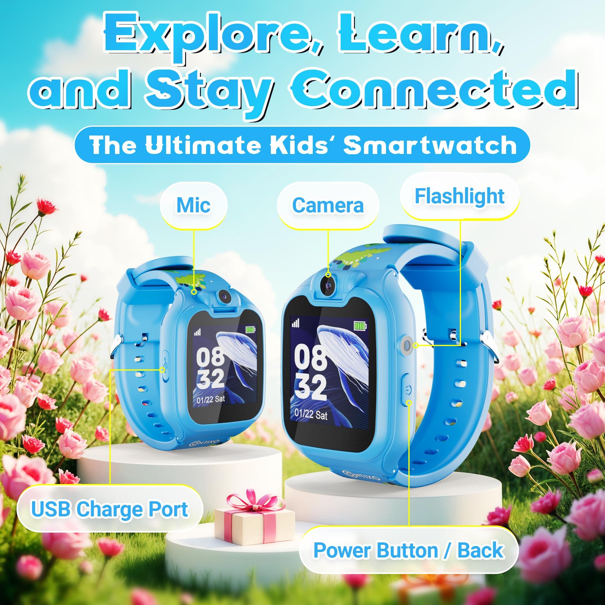 Contixo Contixo Kids Smart Watch-HD Touch Screen Educational Smartwatch with Camera, Video & Audio Recording, MP3 Music Player for Kids 3-12 Year Old Boys and Girls Children-Blue