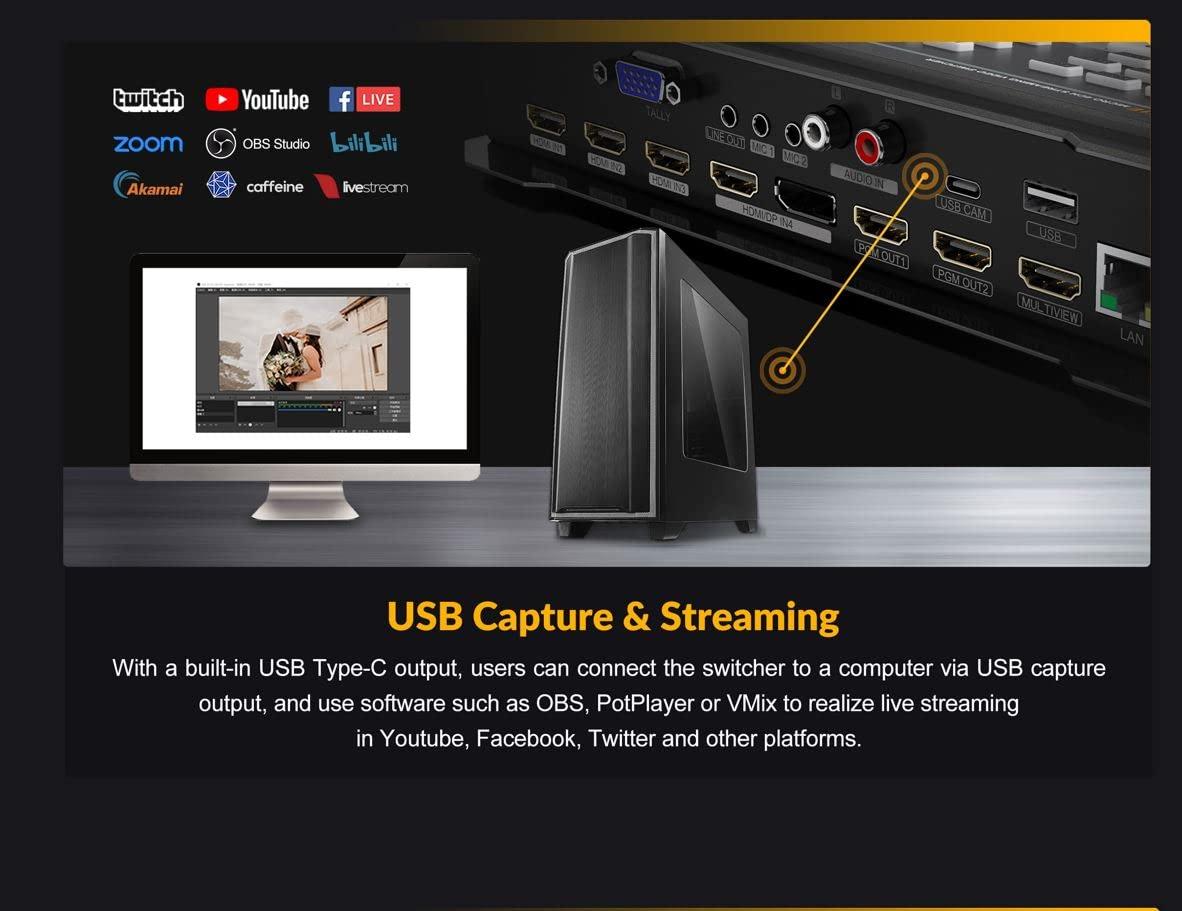 LILLIPUT AVMATRIX HVS0401E Video Switcher Mixer 4 Channel SDI HDMI Inputs 2 Channel PGM Output for Live Streaming Recording