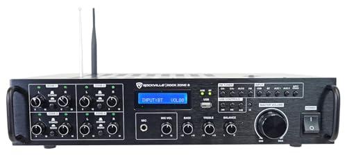 Rockville Rockville Bundle: (1) Rock Zone 8-Channel 1000W RMS Multi Room Receiver/Amplifier Bundle with (4) Pair RockSlim White Home Theater Easy Wall Mount Slim Speakers (5 Items)