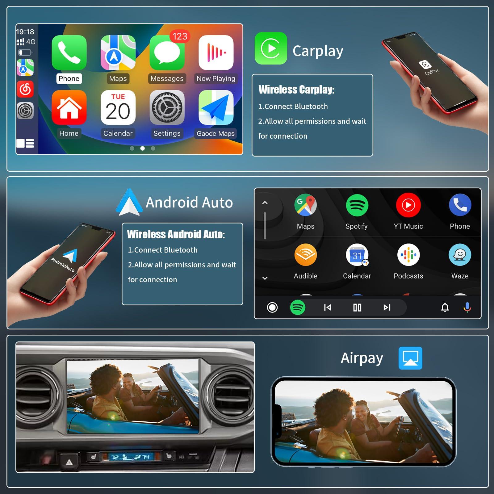 autoabc Wireless Carplay/Android Auto Adapter for Toyota with Entune2.0 & Touch2 2014-2019 New Version Retrofit Kit Decoder Fits for Tundra/Highlander/RAV4/Tacoma/Camry/Corolla/Avalon/Prius/CH-R/Sienna/Camry