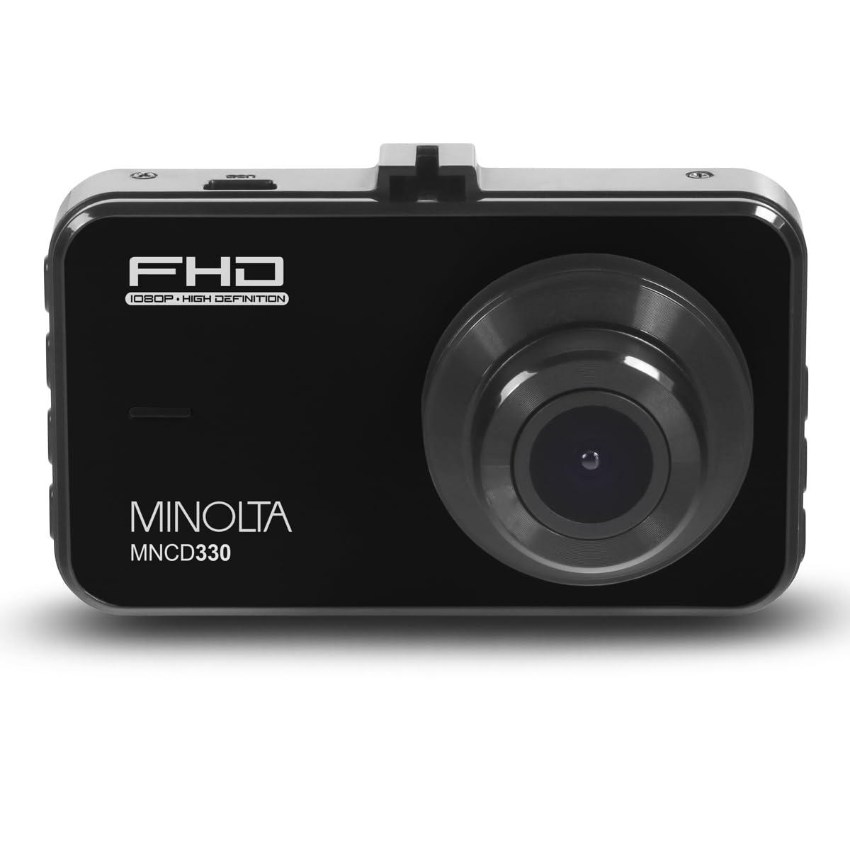 Minolta Minolta 1080p Car Camcorder with LCD Monitor Front Vehicle Camera with G-Sensor, Loop Recording, Wide Angle Lens, Motion Detection, Photo Capture, Touch Control, USB Powered (Black)