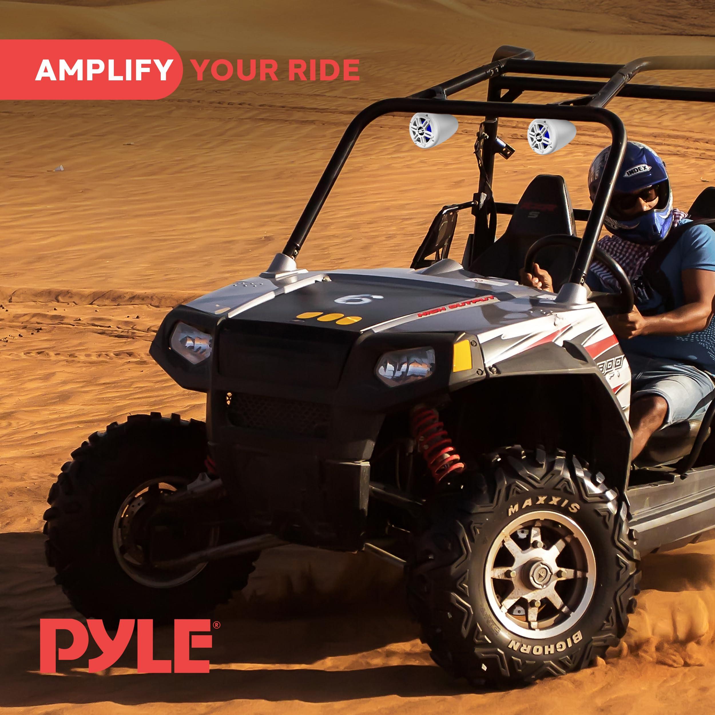 Pyle Pyle 4" Waterproof Off-Road Marine Speakers - 2-Way Full Range Stereo System with 360 Rotatable Bracket, Rugged Weatherproof Design, Ideal for ATVs, UTVs, Jeeps, Boats, and Wakeboards, White Colored