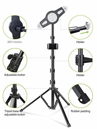 elitehood elitehood iPad Tripod Stand, Aluminum Alloy iPad Stand, 360 Rotation Adjustable Height iPad Stand Holder for Floor, Universal Compatible with iPad Mini, iPad Air, iPad and All 7.9-11 Inch Tablet
