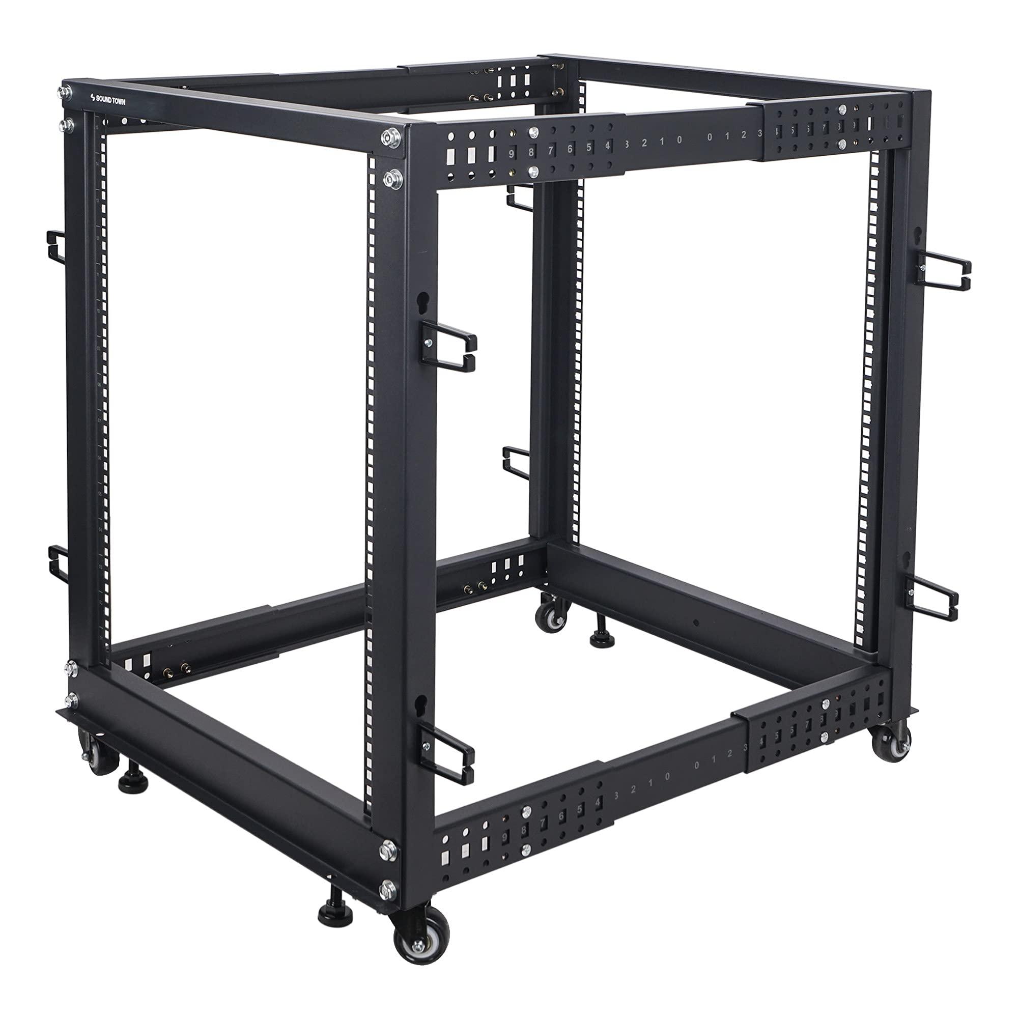 Sound Town Sound Town 4-Post 15U Open Frame Sever and Network Equipment Rack with Adjustable Depth 22"-40", Casters, Levelers, Cable Management (ST4POF-A15U)