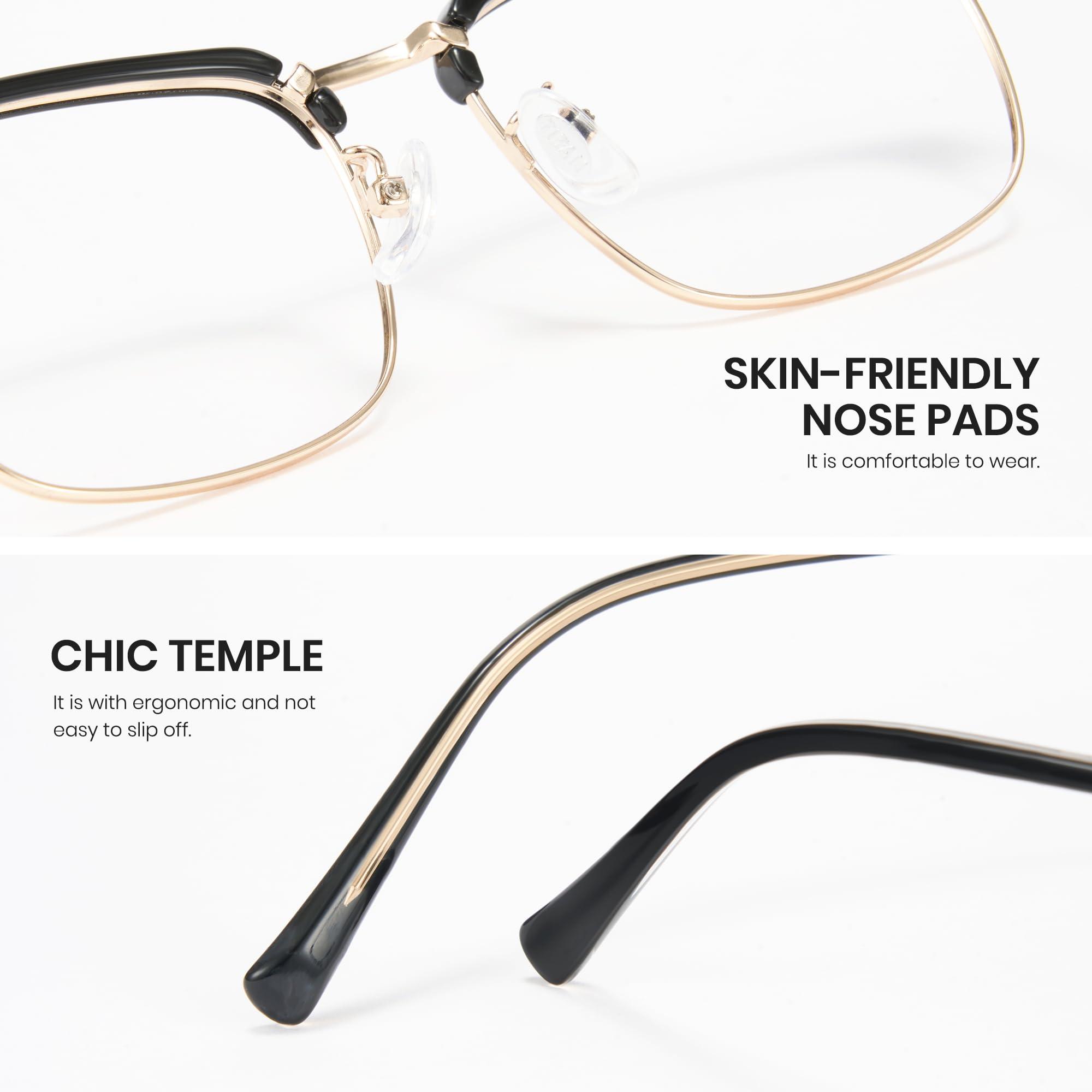 Cyxus Cyxus Men Blue Light Blocking Glasses Half Rimless Computer Gaming Glasses Square Fashion Glasses for Men 8216 Black Gold