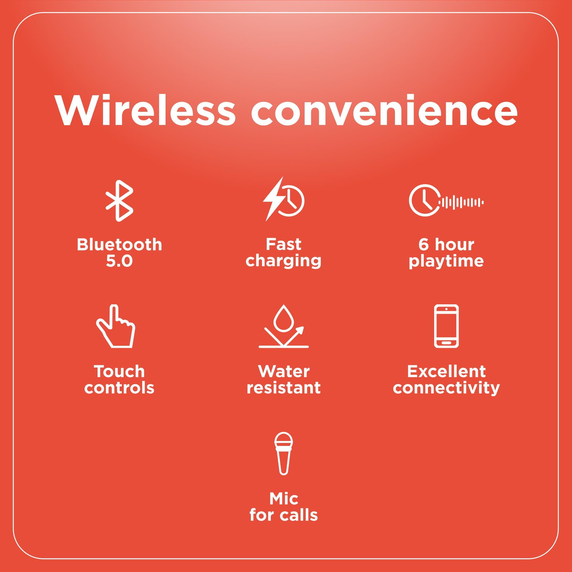 R RADIOSHACK RadioShack High Performance Wireless Headphones, Active Noise Cancelling Earbuds, IPX5 Water Resistant Bluetooth Headphones with 400MAH Battery, Pink