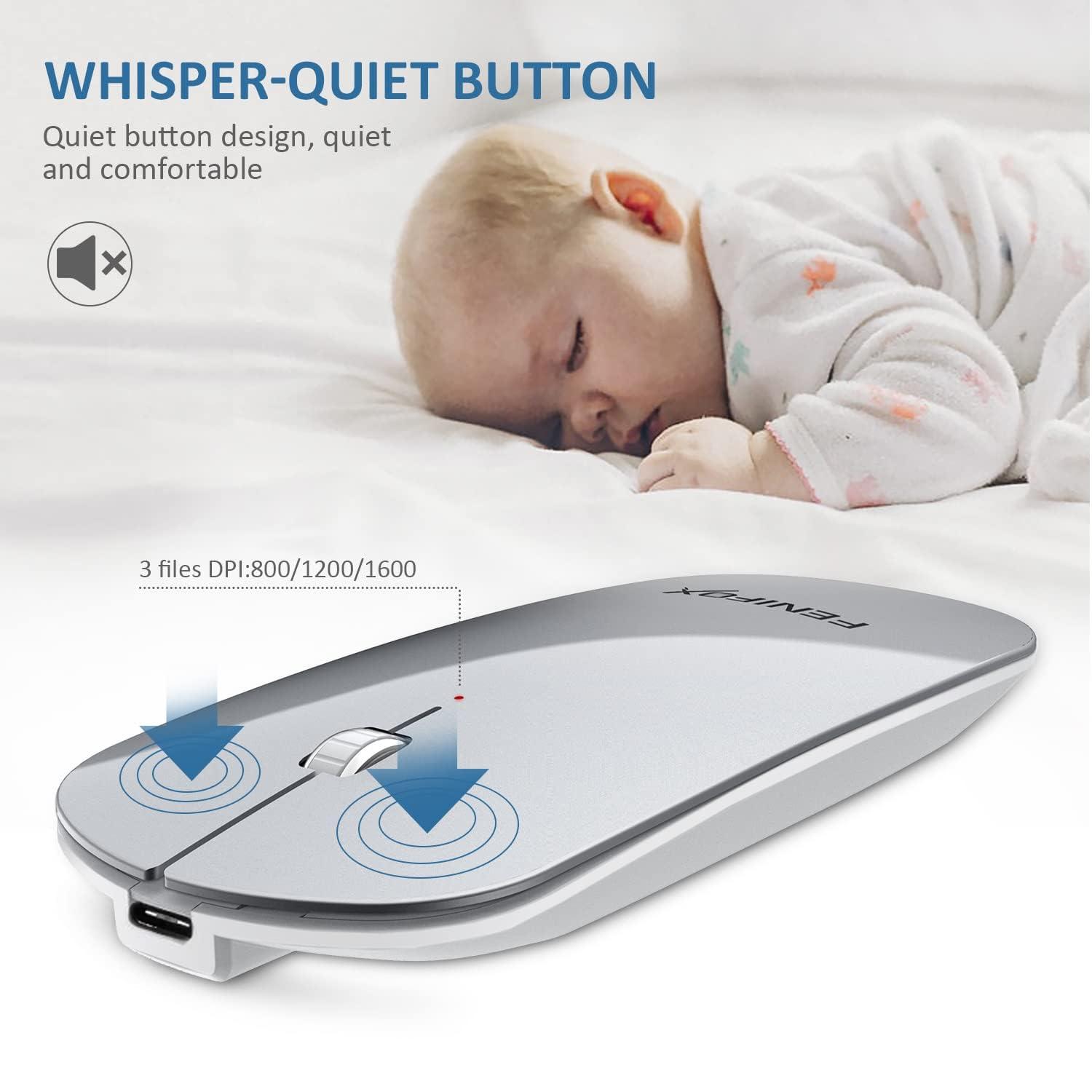 FENIFOX FENIFOX Bluetooth Mouse, Slim Mini Portable Flat Travel Wireless Mouse Rechargeable Quiet Ultra-Thin Mice Compatible with Laptop,Tablet,Notebook,PC (Silver and White)