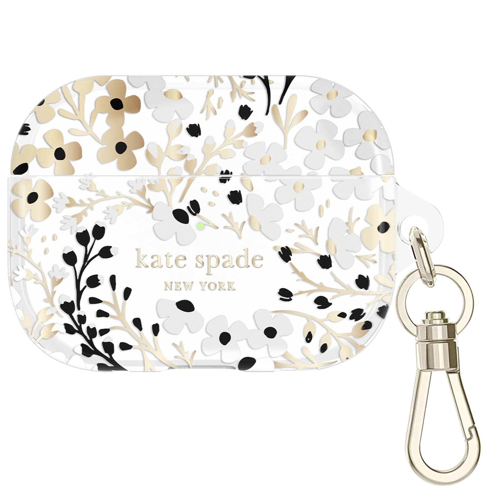 kate spade new york kate spade new york AirPods Pro Protective Case with Keychain Ring - Multi Floral Black and White, Compatible with AirPods Pro 2nd / 1st Generation