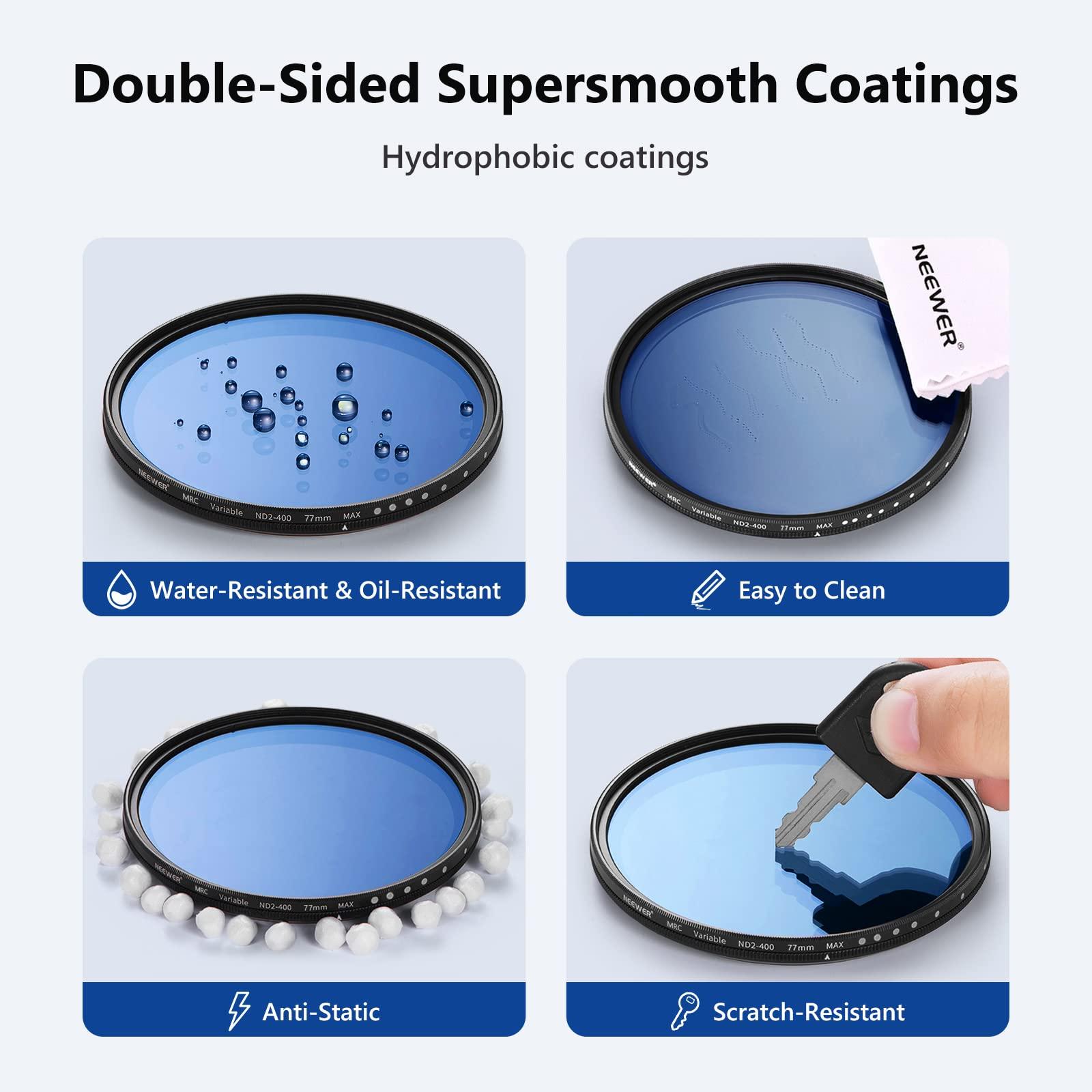 NEEWER NEEWER 77mm Variable ND Filter ND2-ND400 (1-9 Stops), Neutral Density Filter, Multiple Coatings, Water and Scratch Resistant