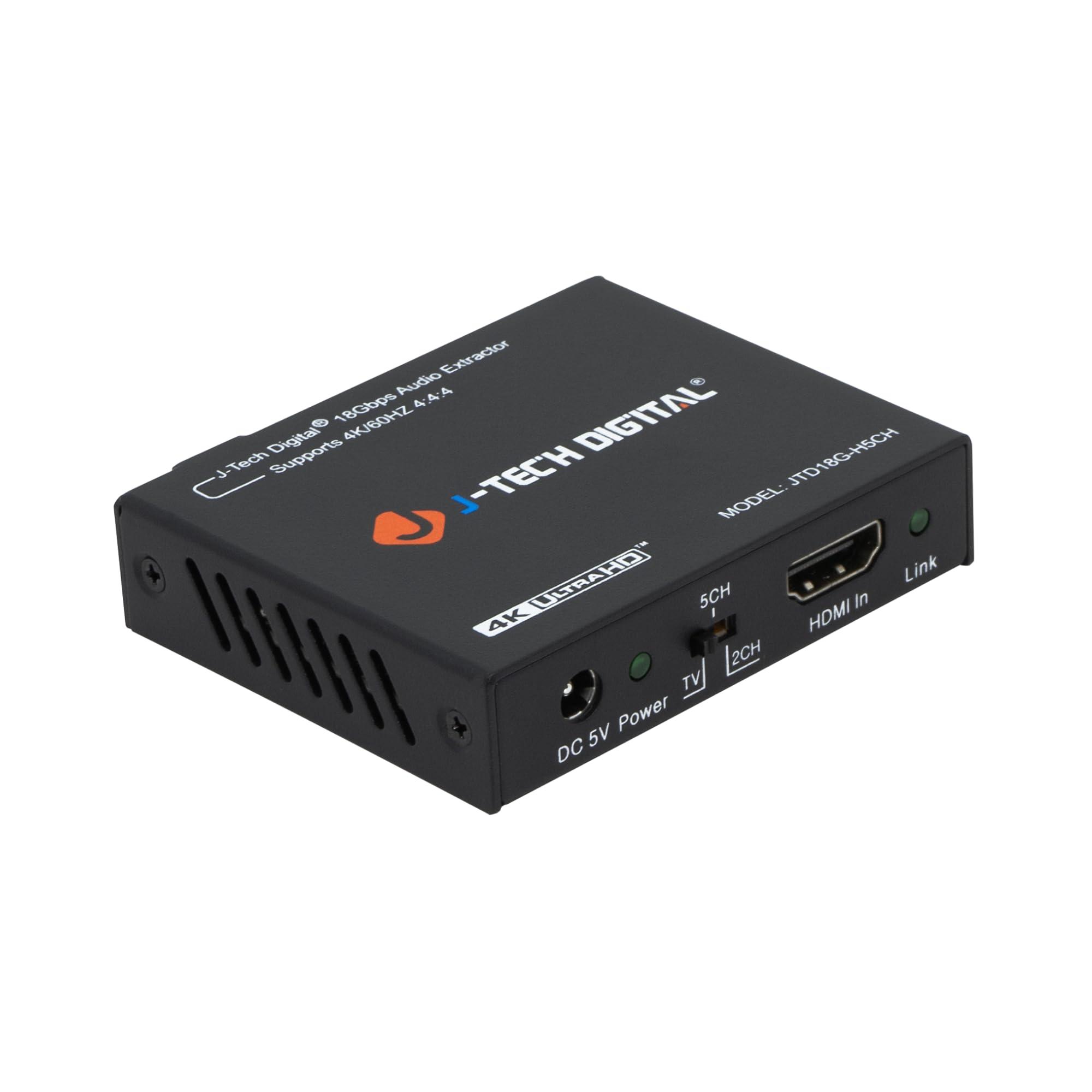J-Tech Digital J-Tech Digital 4K 60Hz HDMI Audio Extractor Converter SPDIF + 3.5MM Output Supports HDMI 2.0, HDCP 2.2, 1080P@120Hz, 1080P@144Hz, Dolby Digital/DTS Passthrough CEC, HDR10 [JTD18G-H5CH]