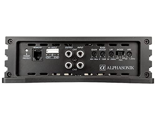 Alphasonik Alphasonik NA1000.2 Neuron Series 1000 Watts Max 2-Channel Car Amp with 4-Way Protection Circuitry Multi-Channel Bridgeable Class A/B Amplifier Low & High Level Inputs (Remote Bass Knob Included)