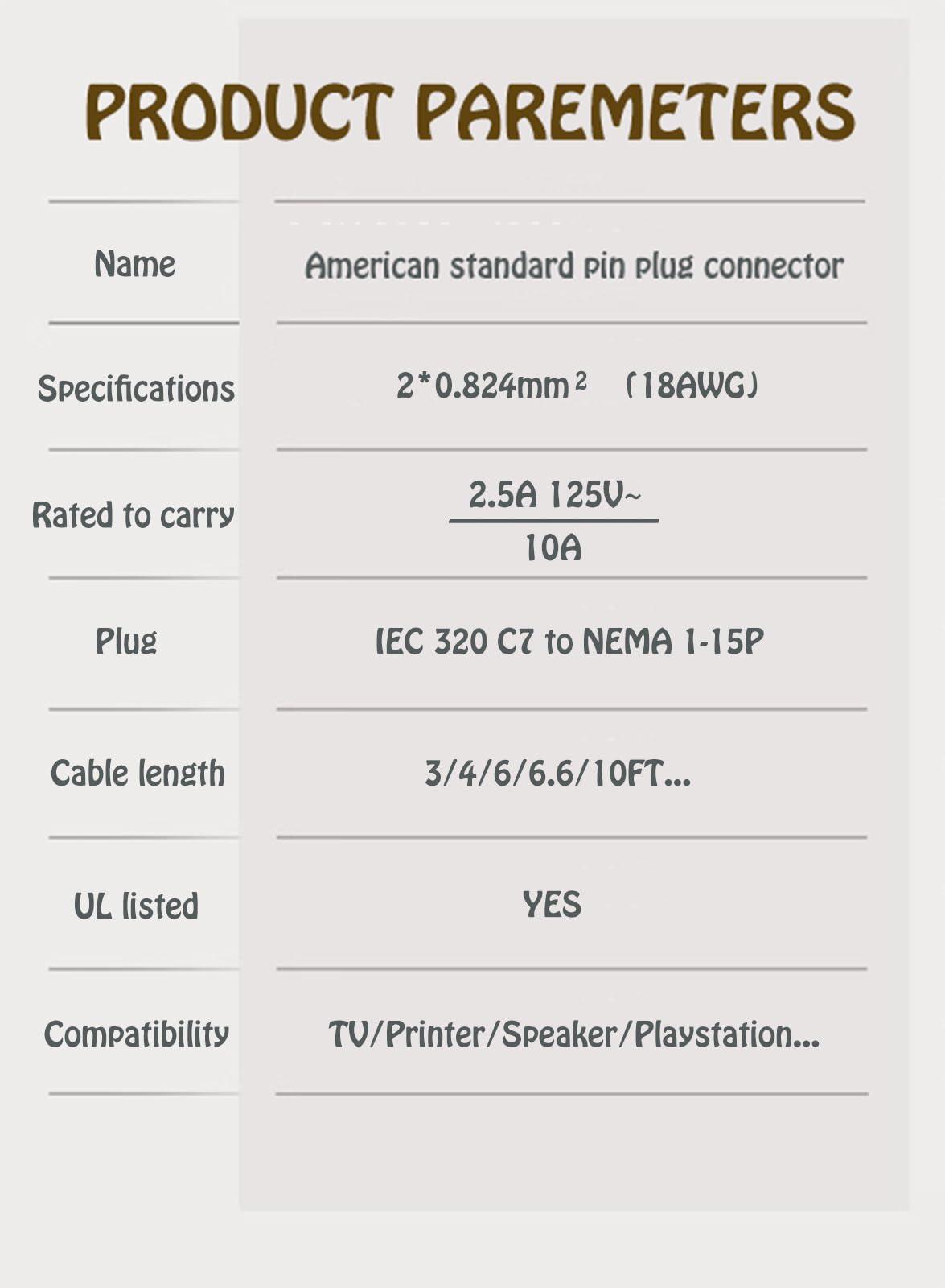 UNIMOSON 2 Prong Power Cable Cord Compatible TCL Roku Smart LED LCD HD TV - UL Listed TCL Roku TV AC Power Cable Cord Plug
