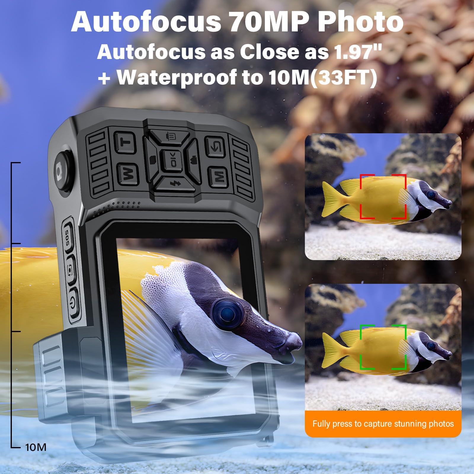 tupsio 8K UHD 70MP Digital Camera with 32GB Card Rugged Waterproof Dustproof Shockproof 33FT Underwater Camera Dual-Screen Selfie for Snorkeling Autofocus Point and Shoot Digital Camera (Orange)