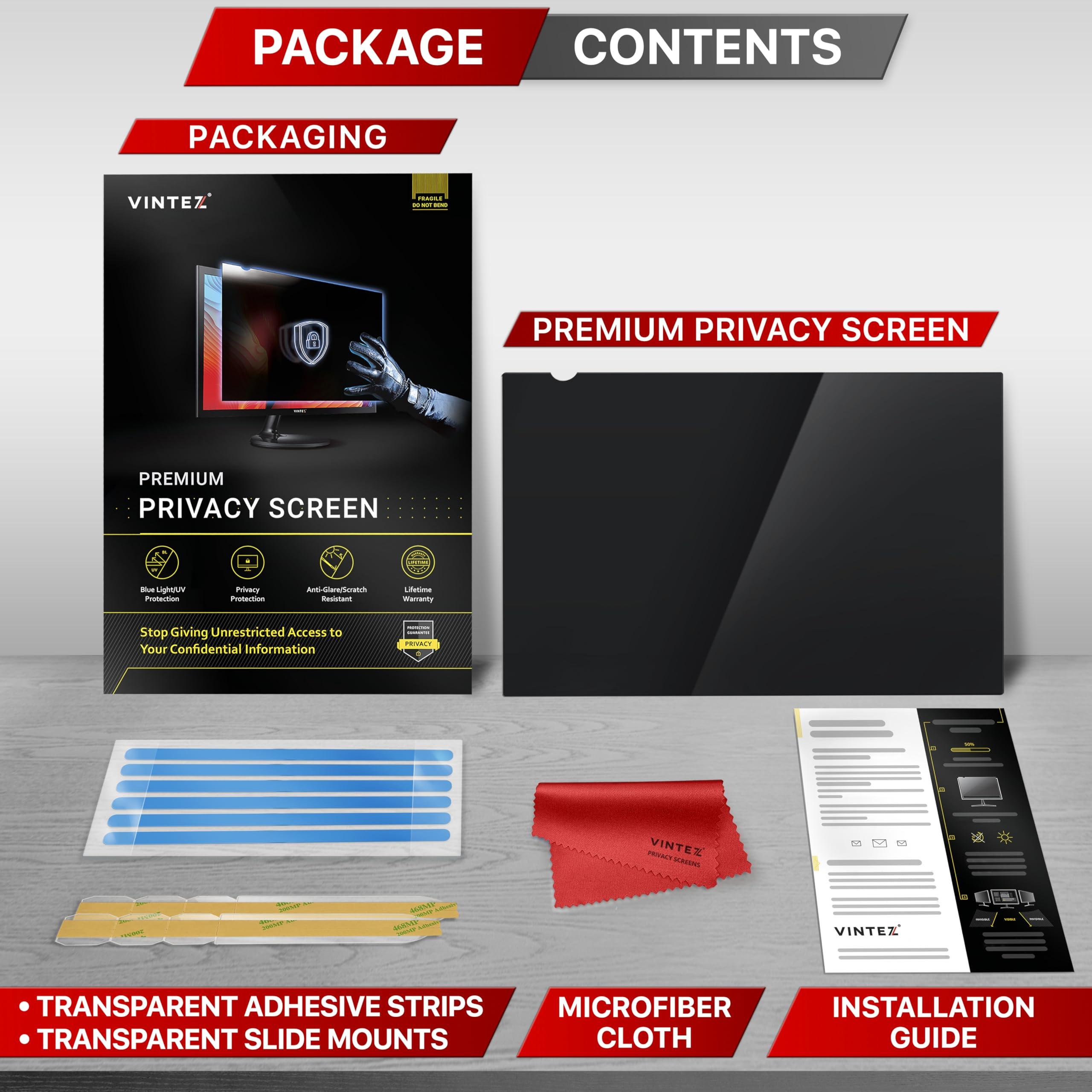 VINTEZ 1 Pack 24\" 16:9 and 1 Pack 25\" 16:9 Computer Privacy Screen Filter for Widescreen Monitor and Laptop - Anti-Glare - Data Confidentiality Shield - Privacy Screens Bundle