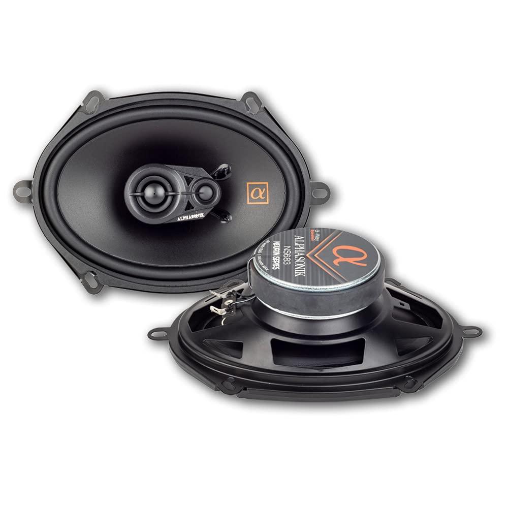 Alphasonik Alphasonik 1 Pair of NS683 Neuron Series 6x8/5x7 (360 Watts Max for The Pair) 180 Watts Max Per Speaker 3-Way Full-Range Car Audio Speaker with PEI Dome Tweeter Polypropylene Cone