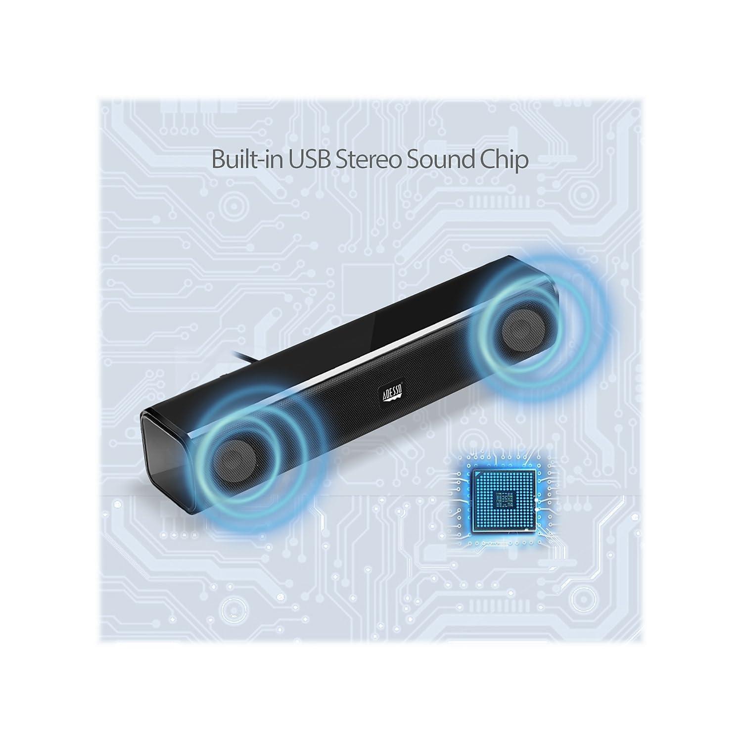 Adesso Adesso Xtream S5 USB Sound Bar Speaker for PC Desktop 5W x 2, Black