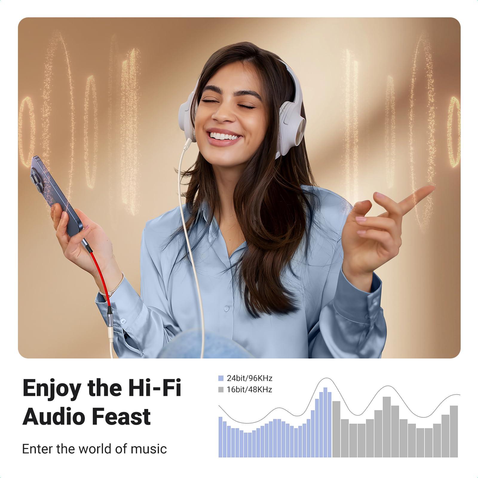 UGREEN UGREEN USB C to 3.5mm Audio Adapter Type C to Headphone Aux Jack Dongle 24bit/96kHz HiFi DAC Cable Cord Compatible with iPhone 16 15 Pro Max/16 Plus, iPad, Galaxy S25 S24 Ultra, Pixel 9, Red