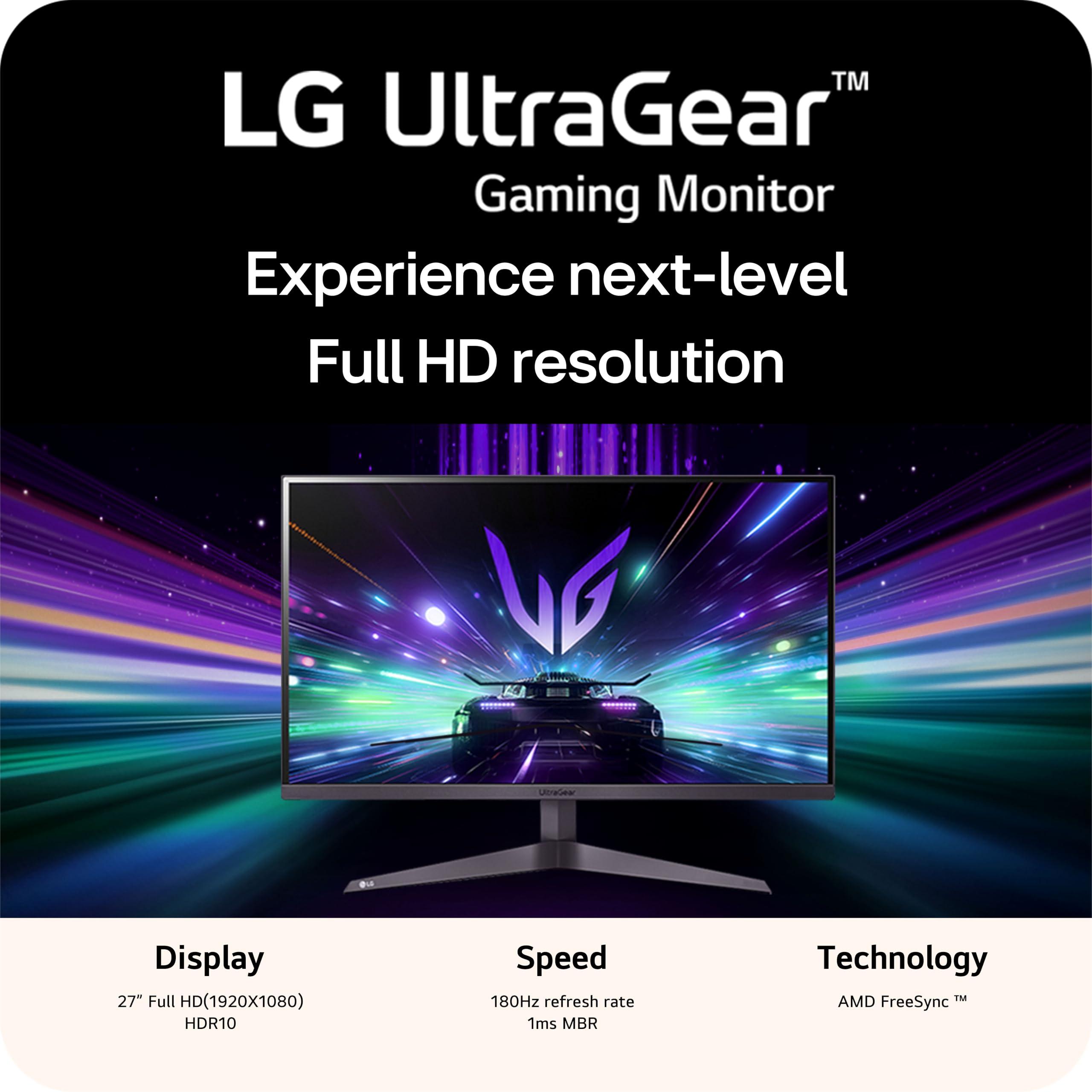 LG LG 27GS40W-B 27-Inch Ultragear FHD (1920 x 1080) Gaming Monitor, 180Hz, HDR10, AMD FreeSync, HDMI, DisplayPort, H/P Out, Black