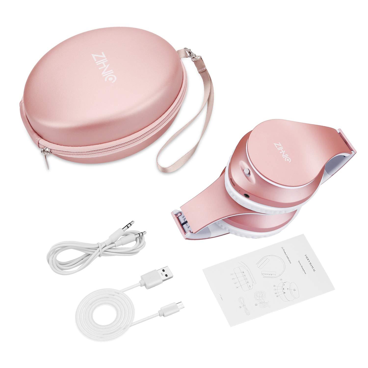 ZIHNIC ZIHNIC Bluetooth Headphones Over-Ear, Foldable Wireless and Wired Stereo Headset Micro SD/TF, FM for Cell Phone,PC,Soft Earmuffs &Light Weight for Prolonged Wearing(Rose Gold)