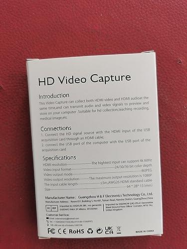 VIXLW 4K HDMI Video Capture Card, HDMI to USB 2.0 Capture Card, Cam Link Camera Capture Card, Video Game Capture Device, HD 1080P Video Recorder for Streaming, Broadcasting, Video Conference, Teaching