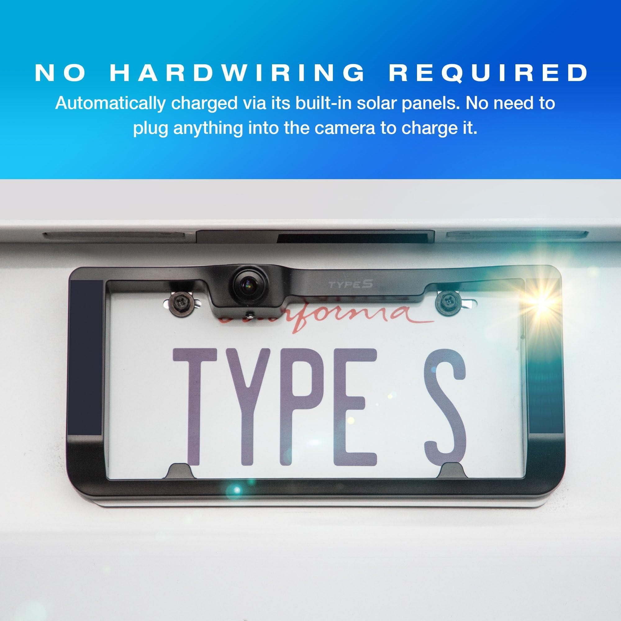 TYPE S TOURING ITEMS Type S | Vehicle Wireless Backup Camera License Plate Frame, Extra Long Battery Life with Solar Powered Charging, Waterproof, Portable 6.8" HD Motion-Activated Touch-Screen Monitor for Cars, Truck, RV
