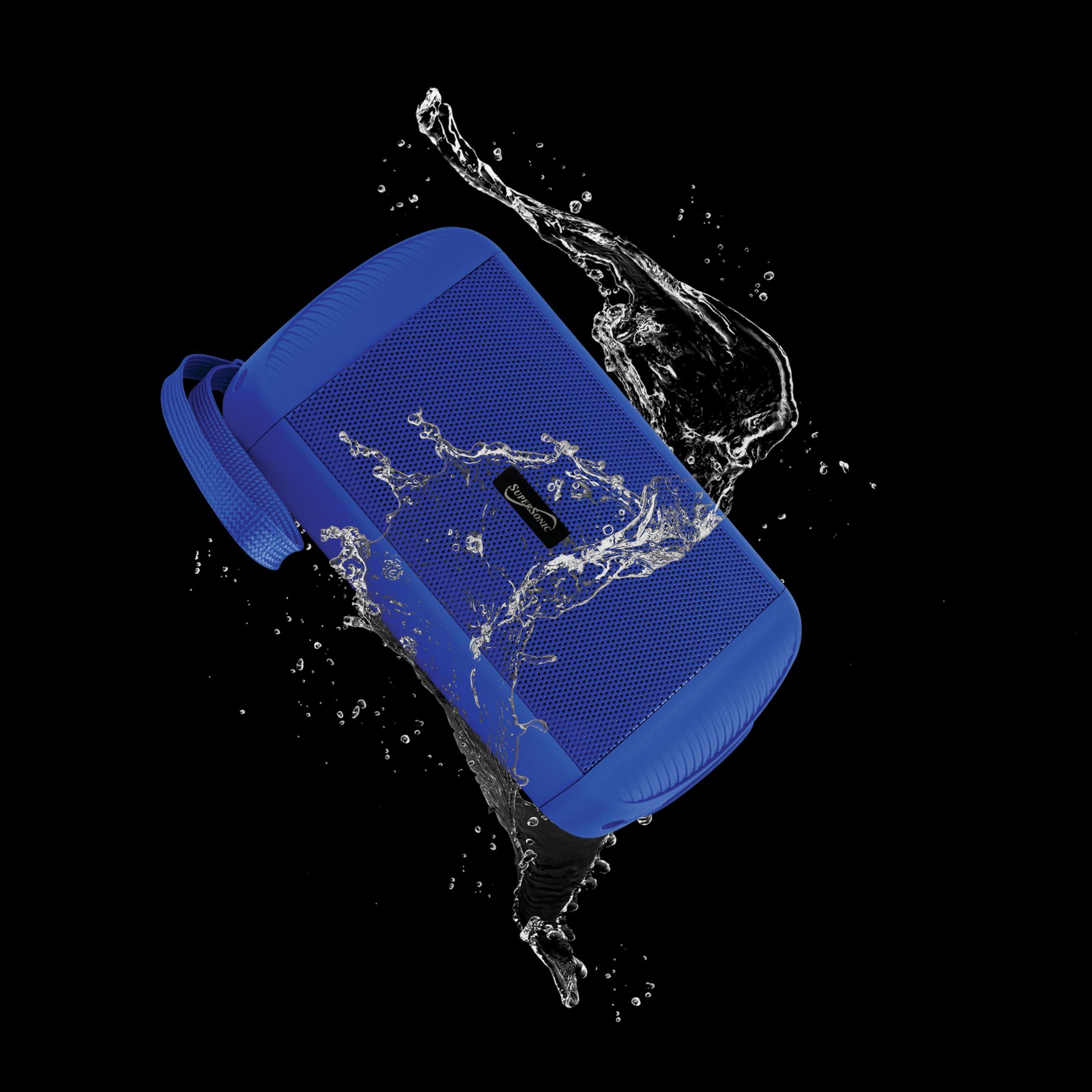 Supersonic Supersonic SC-1450IPX Water Resistant Portable Bluetooth TWS Speaker, IPX6 Water Resistant, Secure Pairing, Micro SD Card Slot, 3.5mm Input, Rechargeable, Convenient Wrist Band (Blue)