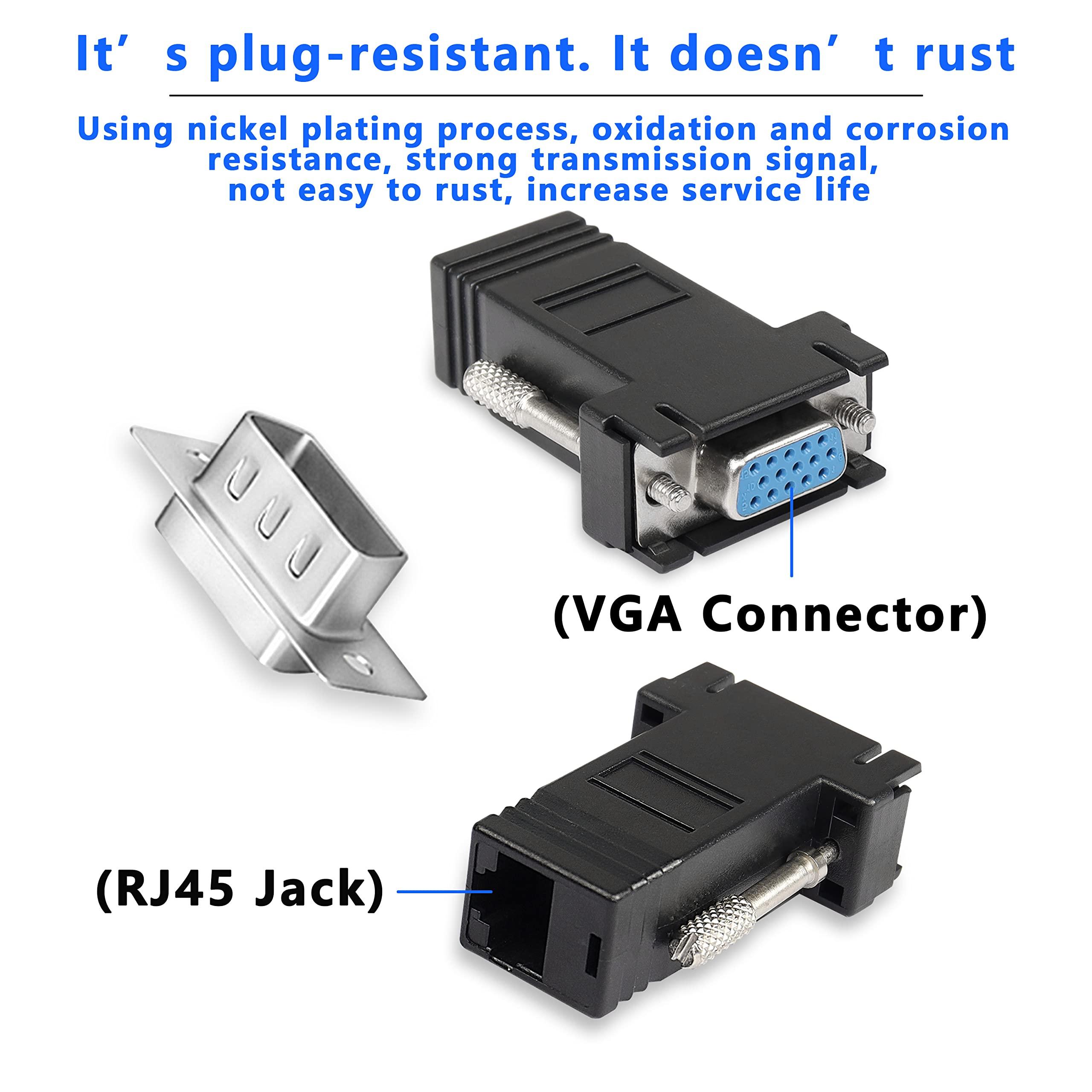 GELRHONR GELRHONR VGA Extender Over Ethernet Adapter, VGA to RJ45 Signal Extender Adapter, VGA 15-Pin Male/Female to RJ45 Female Extender Transmission Over CAT5 CAT6 Ethernet Cable -2pack