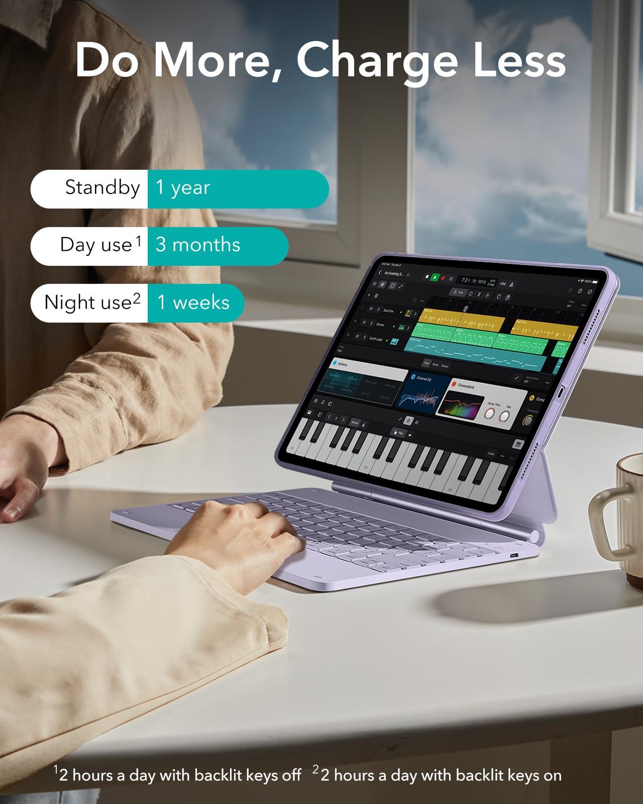 ESR ESR iPad Air 13 Inch Case Keyboard (M3/M2, 2025/2024), Easy-Set Magnetic Stand, Portrait/Landscape Mode, Removable Case with Multi-Touch Trackpad, Rebound 360 Series, Purple