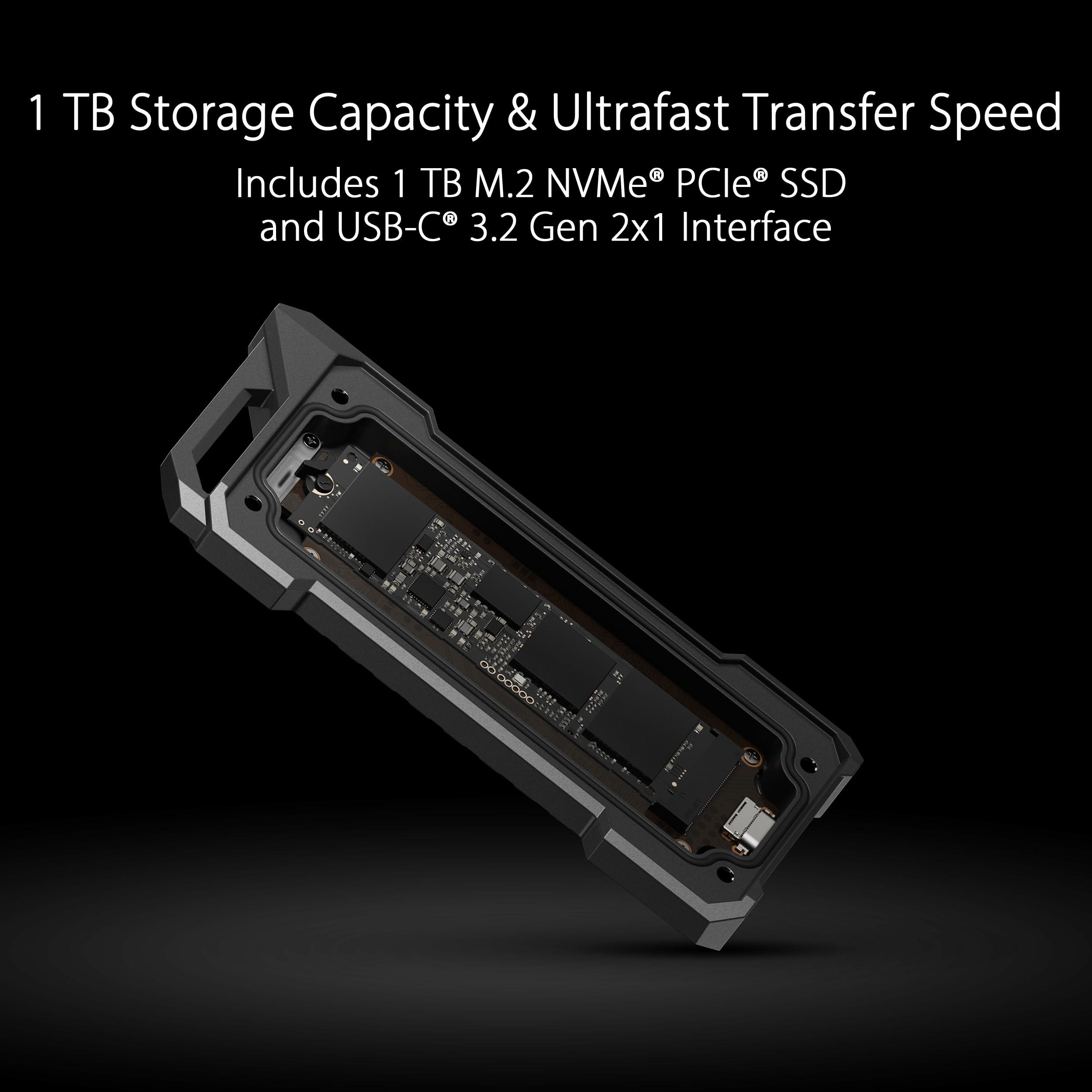 ASUS TUF Gaming AS1000 (USB-C 3.2 Gen 2x1 Portable M.2 NVMe PCIe SSD 1 TB, Aluminum Alloy Chassis with a Thermal pad, Military Grade MIL-STD-810H Drop Resistance, and IP68 Water/dust Resistance)