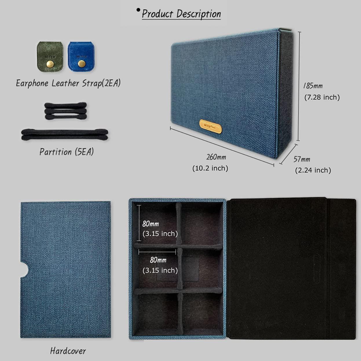 MITER CASE MITER CASE Carrying for DAP + Earphone , Handmade Italy PU Leather Hard Standing 6 IEM Earphones or 3 Digital Audio Players Storage Carry Cover Box (Multi Case-Indigo Blue), (DAP case)