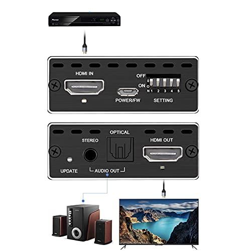 ROFAVEZCO HDMI Audio Extractor SPDIF 5.1CH Stereo 2.1CH,4K 60Hz Atmos CEC EDID Switch Fit Various Video with 4K HDMI Splitter 1x2 Down-Scaler 4K 1080P in Sync, EDID Switch for Game Player PS 5 1080P 120Hz