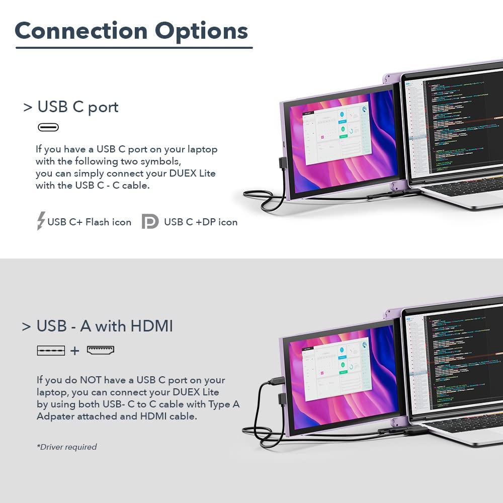 Duex New Mobile Pixels Duex Lite Portable Monitor for Laptops(2025 Upgraded), 12.5" Full HD IPS Laptop Screen Extender, USB C/HDMI Powered Plug and Play, Windows/Mac/Android/Switch Compatible (Misty Lilac)