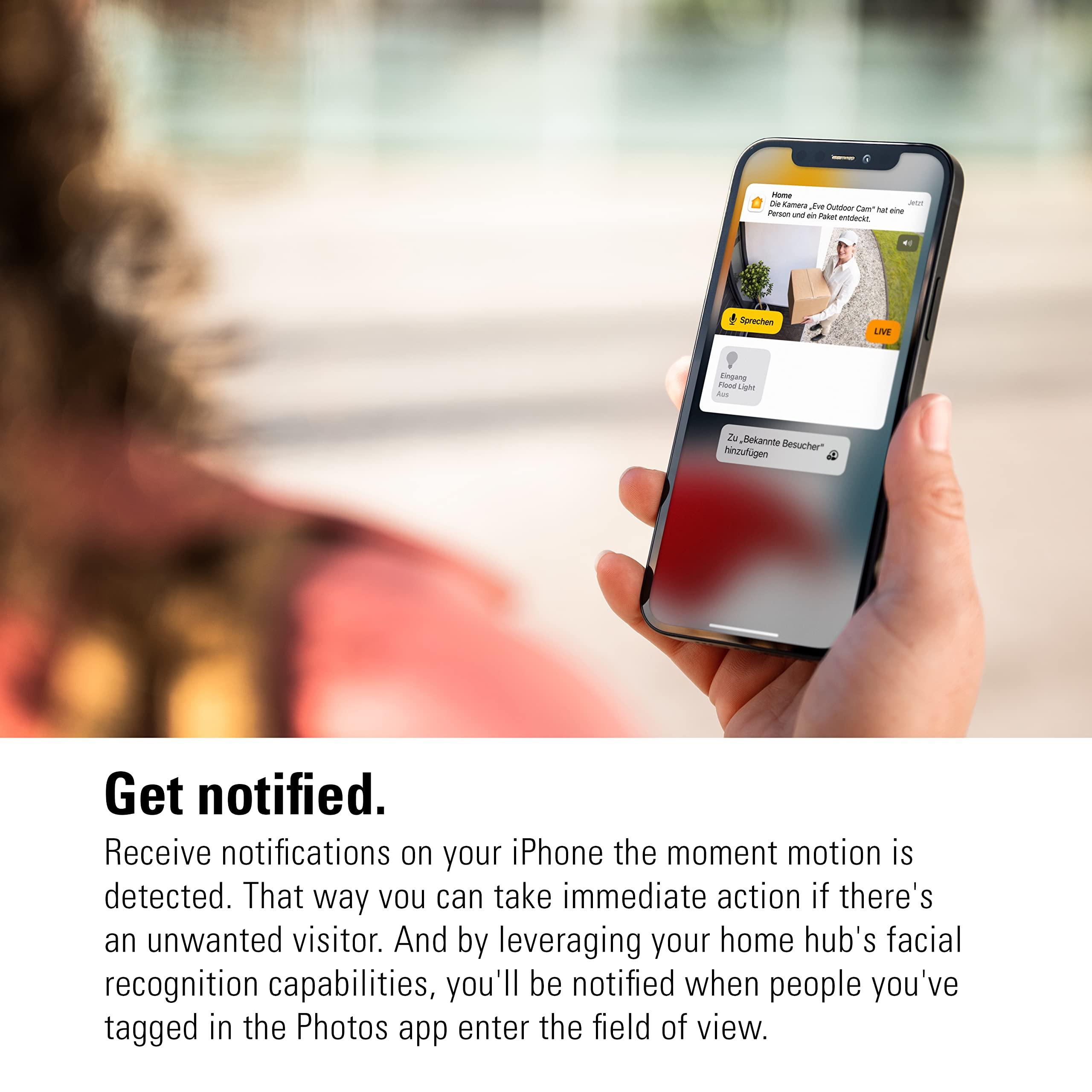 Eve Eve Outdoor Cam Secure floodlight Camera, Maximum Security & Privacy (HomeKit Secure Video), 1080p, Night Vision, Wi-Fi (2.4 GHz), Motion Sensor, Two-Way Communication, People/pet/Vehicle Detection