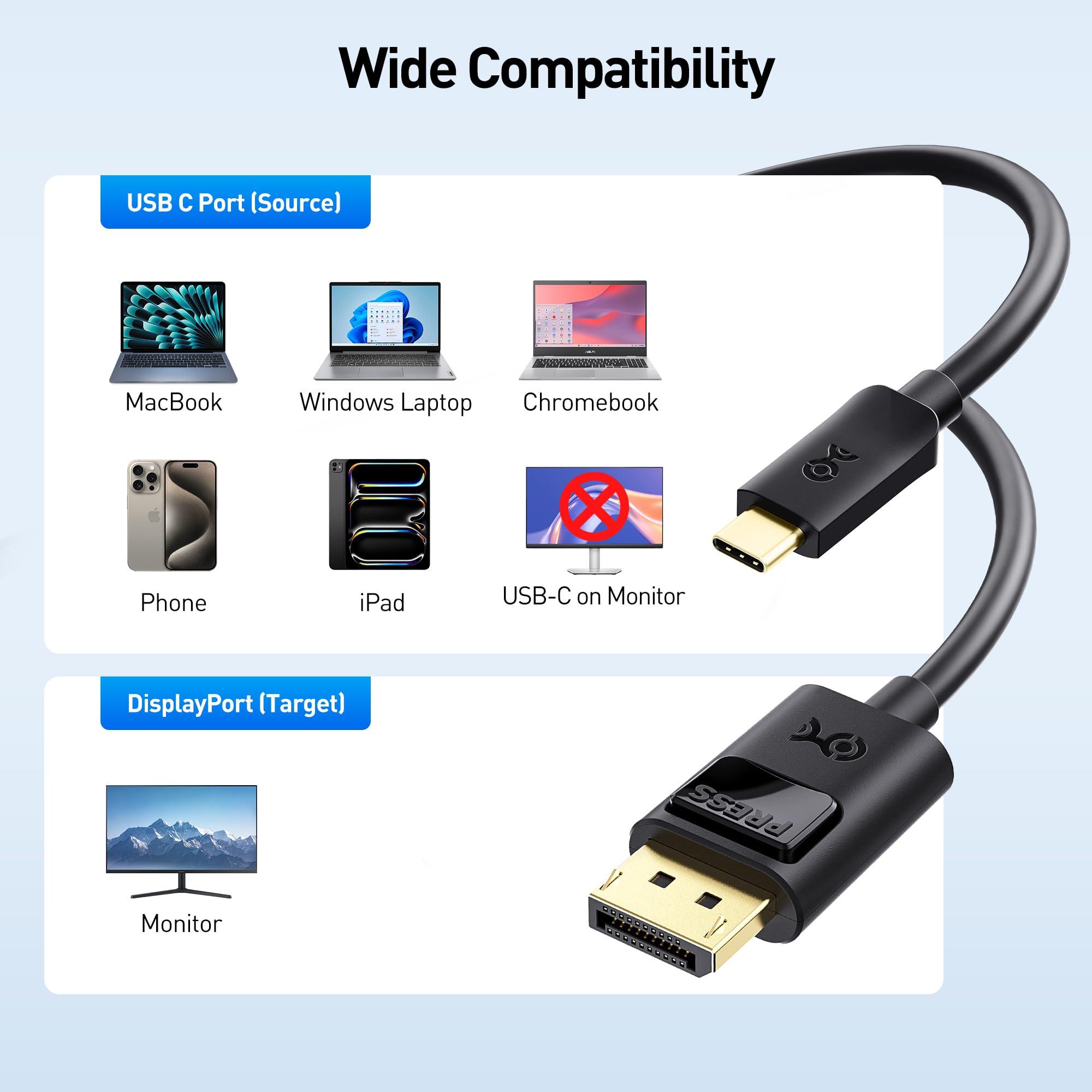Cable Matters Cable Matters USB C to DisplayPort 1.4 Cable 6 ft, Support 8K@60Hz, 4K@240Hz (Thunderbolt 4 to DisplayPort Cable, DisplayPort to USB C Cable) Black - Not for Portable USB-C Monitor