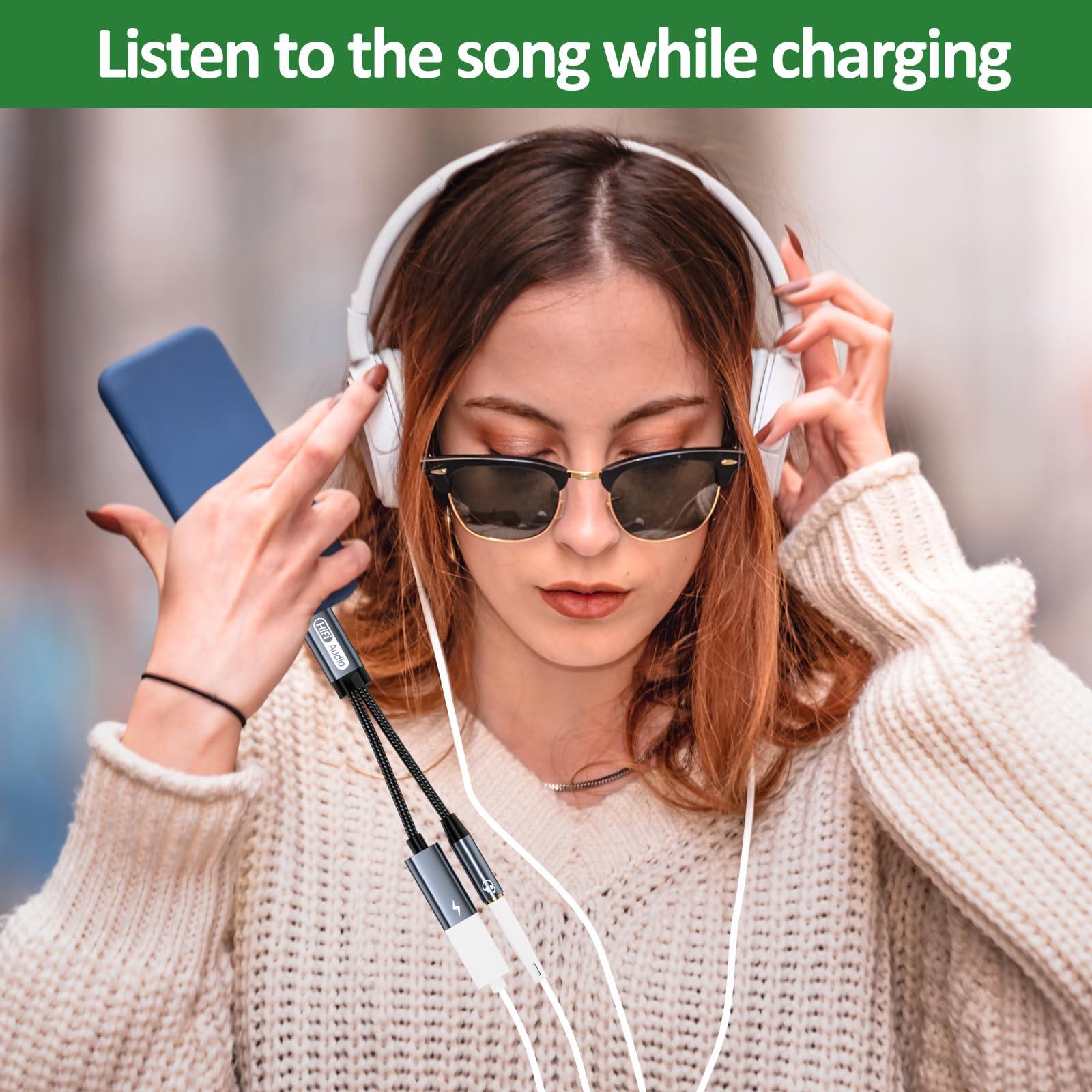 Liaoan USB C to 3.5mm headphones and charging adapter, 2-in-1 USB C to 3.5mm female head and USB C charging port, fast charging, suitable for mobile phone 15 Pro Max Plus, S21 S22 S23 S24 Ultra, Note 20.