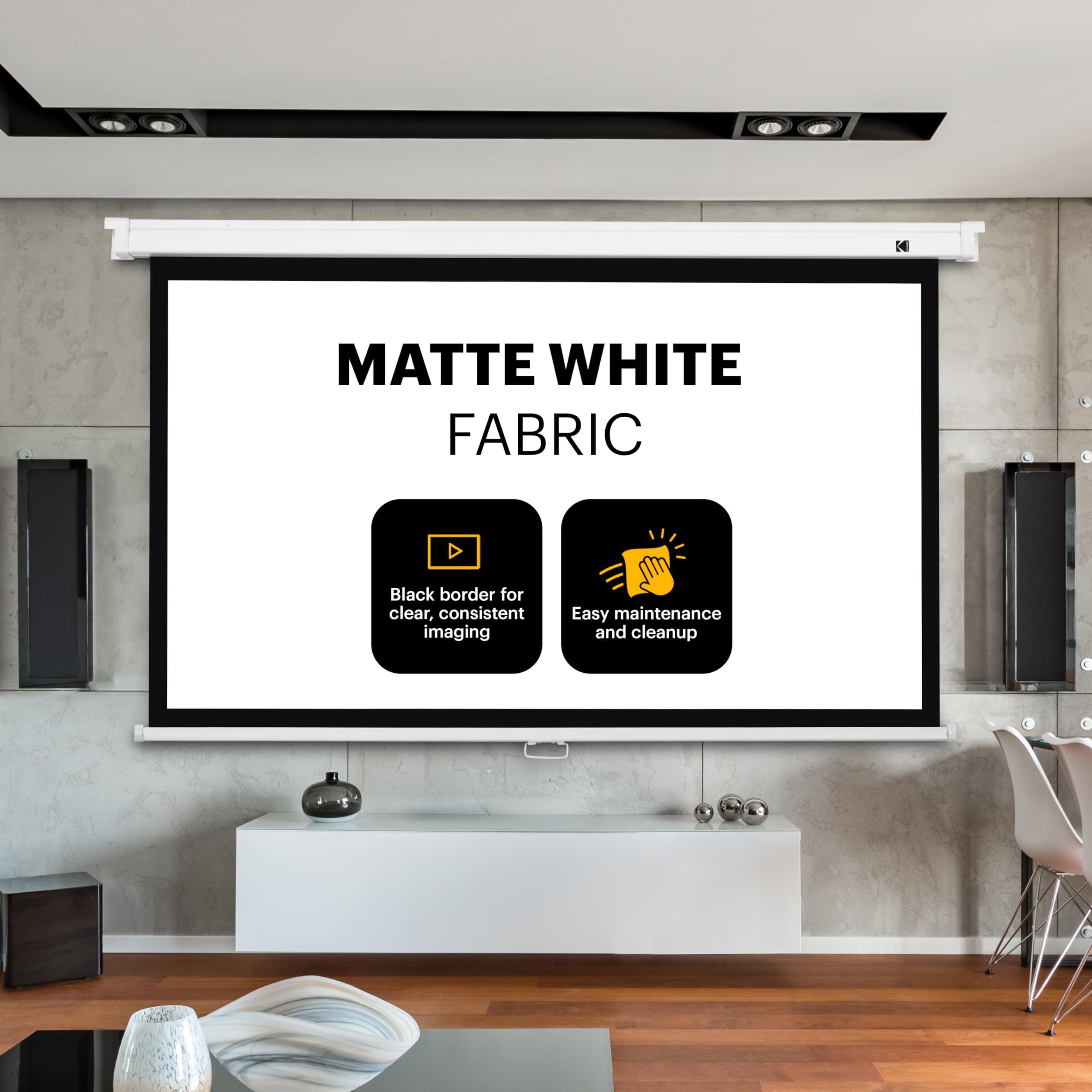 KODAK KODAK Manual Pull-Down White Projector Screen 80" Inch | Large 16:9 Office, Home Movie Theater Screen with Wall & Ceiling Mount Options, Easy-Clean Matte Fabric & Retractable Hanging Design | Indoor.
