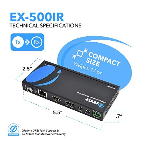 OREI OREI 1080p HDBaseT HDMI Extender over Cat5e/6 Ethernet LAN cable - Up to 500 Feet, Supports HDCP 1.4, Bi-Directional IR, HDMI Loop-out, RS-232, PoC, HDMI Balun (EX-500IR)