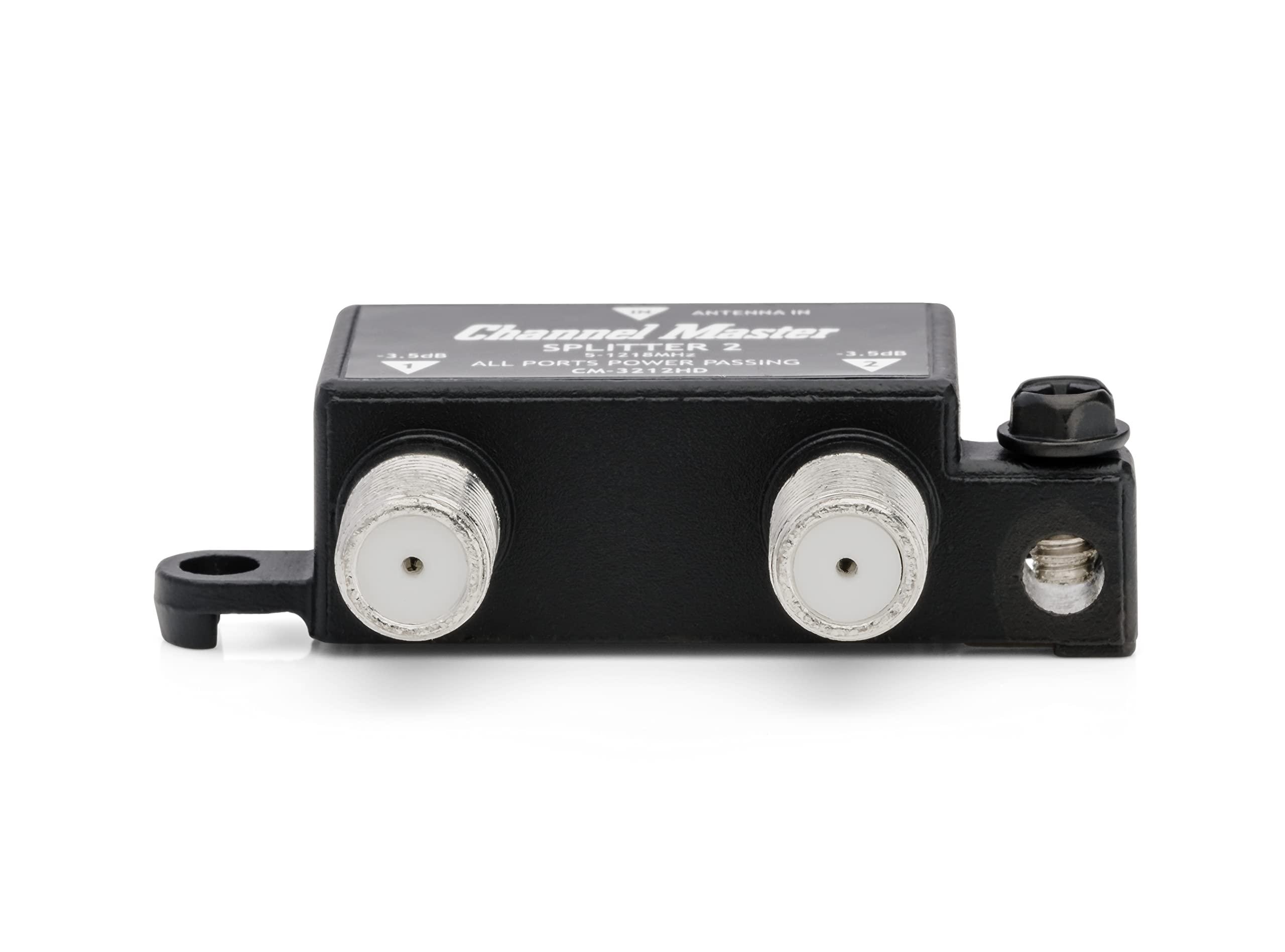 Channel Master Channel Master Splitter 2 | 2-Way Splitter Distributes Digital HDTV Antenna Signal to 2 TVs, One Input and Two Outputs, Power Passing for Preamplifiers and Boosters, Low-Loss Design, Indoor/Outdoor