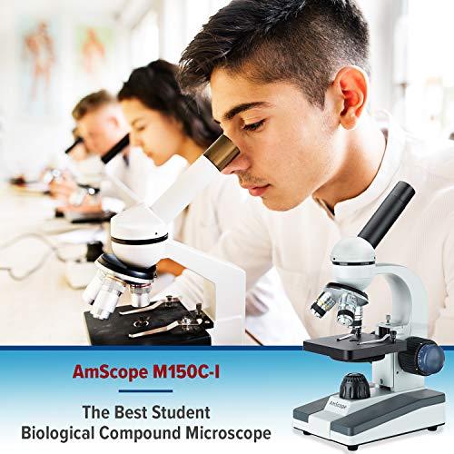 AmScope AmScope M150C-MS Compound Monocular Microscope, WF10x and WF25x Eyepieces, 40x-1000x Magnification, LED Illumination, Brightfield, Single-Lens Condenser, Coaxial Coarse and Fine Focus, Mechanical Stag